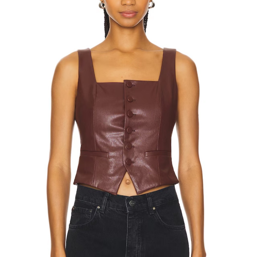 FRAME Vegan Leather Irene Vest Top Size 8 NWT Rum Raisin